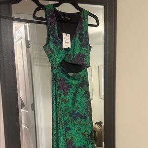Zara Asymmetrical Dress in Green and Purple Floral